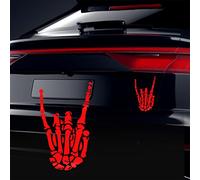 Vesvory Lot de 2 autocollants en vinyle pour voitures, mains squelettes - Autocollants à bascule - Imperméables - Décoration pour véhicule - Rouge réfléchissant