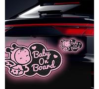 Vesvory Lot de 2 autocollants réfléchissants « Baby on Board » pour vitres de voiture, autocollants d'avertissement de sécurité (rose réfléchissant2)