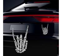 Vesvory Lot de 2 autocollants Rock on Hand pour voitures, mains de squelette, autocollants en vinyle, autocollants à bascule étanches pour voiture, maison, argent brossé