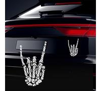 Vesvory Lot de 2 autocollants Rock on Hand pour voitures, mains de squelette, autocollants en vinyle pour voiture, maison, argent