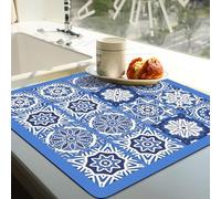 Vesvory Tapis simple bohème pour lave-linge et sèche-linge, grille rayée, pour réfrigérateur, sèche-linge, dessus de lavage, four et café, tapis multifonction (bleu clair, 60 x 60 cm)