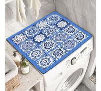 Vesvory Tapis simple bohème pour lave-linge et sèche-linge, grille rayée, pour réfrigérateur, sèche-linge, dessus de lavage, four et café, tapis multifonction (bleu clair, 60 x 50 cm)