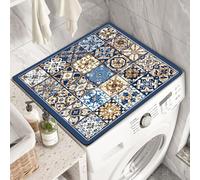 Vesvory Tapis simple bohème pour lave-linge et sèche-linge, grille rayée, sèche-linge, dessus de lavage, four et café, tapis multi-usages (bleu, 60 x 50 cm)