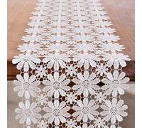 Vetableclothlve White Lace Small Table Runner Dresser, Dining Daisy Table Runners 13In*36Inches Coffee Table Doilies,Brunch Buffet,Wedding Party Dector (13IN*35IN/33CM*90CM)
