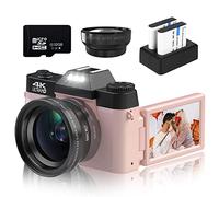 VETEK - Cámaras digitales Para fotografía, 4K 48MP Vlogging Cámara de Zoom Digital 16X Zoom Manual Estudiantes Cámara compacta Con Lente Gran Angular de 52 mm y Lente Macro, Micro tarjeta 32G y 2