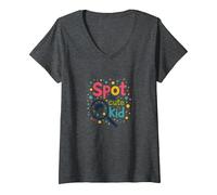 Vêtement Amusant à Pois « Spot The Cute Kid » pour Enfants T-Shirt avec Col en V, Femme, Chiné Foncé, XXL