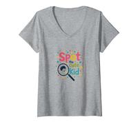 Vêtement Amusant à Pois « Spot The Cute Kid » pour Enfants T-Shirt avec Col en V, Femme, Gris Chiné, XXL