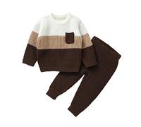 Vetement Bebe Fille 0 3 Ans Hiver Patchwork Tee Shirt à Manches Longues Pull Ensembles garçon Simple Tricolore Tshirt Haut Pantalon décontracté Mode Tenue 2 Pieces Survetement (Coffee, 2-3 Years)