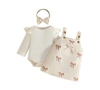 Vêtement Bébé Fille à Bretelles Jupes Nœuds /Imprimé Fleurs+Shirt Ensemble | Top col Rond Uni à Manche Courte/Longue,Robe Chasuble à Bretelles Réglables,Ensemble Salopette Jupe Bébés,Adorable et Mignon