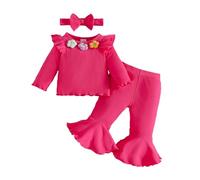 Vetement Bebe Fille Ensemble 2 Pièces Fleuri, Tenue Automne Hiver Confortable, Vêtement 6M-3A, Haut et Pantalon Évasé en Coton(9-12 Months)