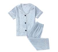 Vetement Bebe Fille Ensemble 2 Pièces Léopard, Tenue Décontractée Tendance, Vêtement Enfant, T-Shirt Manches Courtes et Pantalon(Light Blue, 18-24 Months)