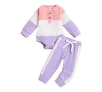 Vetement Bebe Fille Ensemble 2 Pièces Velours Côtelé, Tenue Naissance, Vêtement 0-18 Mois, Barboteuse et Pantalon, Unisexe(Purple, 6-12 Months)