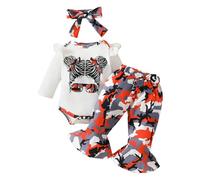 Vetement Bebe Fille Ensemble 3 Pièces Automne Hiver, Tenue Combinaison et Pantalon, Vêtement Enfant Confortable, Costume avec Bandeaux(Orange, 9-12 Months)