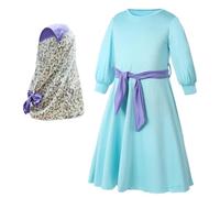 Vetement Bebe Fille Ensemble Musulman 2 Pièces, Tenue Robe Longue et Hijab, Vêtement Cérémonie Élégant, Costume Fête Religieuse Confortable(Blue, 12-18 Months)