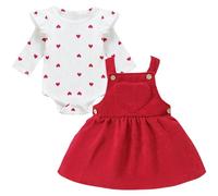 Vetement Bebe Fille Naissance Ensemble Bebe Fille Manches Longues à Volants Imprimé d'amour Barboteuse Bebe Fille + Robe Bebe Fille Cadeau Naissance Fille Tenue Saint Valentin Bébé Fille 6-9 Mois