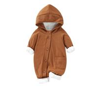 Vetement Bebe garçon 0-18 Mois Automne Hiver Chaud Combinaison Bebe Fille Polaire avec Capuche Poche uni Grenouillere Bebe Garcon sans Pied Epais Barboteuse Body Manche Longue (Brown, 6-9 Mois)