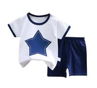 Vetement Bebe garçon 0-6 Ans ete Mignon t-Shirts à Manches Courtes garçon Sport Ensemble Enfant Fille Sportwear Dessin animé Haut Top Shorts et Bermuda garçon 2 Pieces Tenue Doux (Blue, 6-12 Mois)