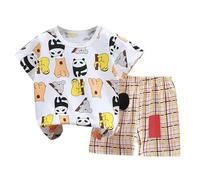 Vetement Bebe garçon 0-6 Ans ete Mignon t-Shirts à Manches Courtes garçon Sport Ensemble Enfant Fille Sportwear Dessin animé Haut Top Shorts et Bermuda garçon 2 Pieces Tenue Doux (Khaki, 3-6 Mois)
