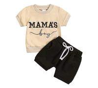 Vetement Bebe garçon 3 Mois à 3 Ans Ensemble Naissance Garcon ete t-Shirts à Manches Courtes garçon col Rond avec Texte Shorts et Bermudas garçon Sport Casual Tenue Habit 2 Pieces (Beige, 2-3 Ans)