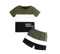 Vetement Bebe garçon 6 Mois à 3 Ans Tricolore Ensembles garçon ete 2 Pieces t-Shirts à Manches Courtes garçon Patchwork Casual Short Enfant garçon Sport décontractée Tenue Habit (Green, 6-9 Mois)