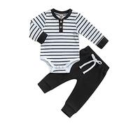 Vêtement Bébé Garçon Ensemble Barboteuse à Rayure Manches Longues + Pantalon Décontracté Tenue Ensemble 2 Pièces Automne et Hiver pour Nouveau-né Garçon (Noir, 6-12 Months)