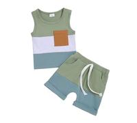 Vetement Bebe garçon ete Ensemble Naissance Garcon 0-3 Ans Tricolore Tee Shirt Enfant Garcon sans Manches débardeurs garçon Patchwork avec Poche Short Garcon Sport Casual Tenue (Blue, 2-3 Ans)