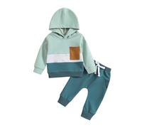 vetement bebe garçon Tricolore ensembles bébé garçon naissance 0-3 ans confort pull sweats à capuche garçon bloc de couleur poche pantalon jogging survetement enfant garcon sport (Green, 18-24 Months)