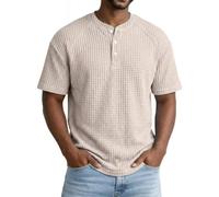 Vêtement Casual Homme Structure Gaufre Encolure Boutonnée Manches Courtes Coupe Spacieuse Touché Doux Bien Ventilé Style Moderne Usage Estival Quotidien Beige M (m)
