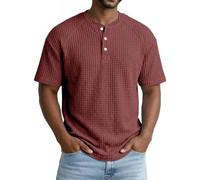 Vêtement Casual Homme Structure Gaufre Encolure Boutonnée Manches Courtes Coupe Spacieuse Touché Doux Bien Ventilé Style Moderne Usage Estival Quotidien Wine TG