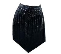 Vêtement Compétition Latin Skirt Performance Salsa Soirée pour Femmes | Franges Pierreries Respirable Shiny Exquis Taille Fine Court élégant Monté En Diamant