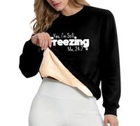 Vêtement d’intérieur décontracté pour femme sans capuche en sweat-shirt ample à manches longues col rond imprimé doublé polaire douceur -confortable pour le quotidien et les activités de (Black, L)