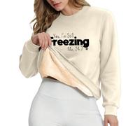 Vêtement d’intérieur décontracté pour femme sans capuche en sweat-shirt ample à manches longues col rond imprimé doublé polaire douceur -confortable pour le quotidien et les activités de (Beige, XXXL)