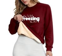 Vêtement d’intérieur décontracté pour femme sans capuche en sweat-shirt ample à manches longues col rond imprimé doublé polaire douceur -confortable pour le quotidien et les activités de (Red, S)