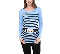 Vêtement de Maternité Humoristique T-Shirt Mignon à Motifs Cadeau pour Grossesse Femme Humour Tee Haut Vetement de Maternite à Manches Longues (Bleu pâle, X-Large)