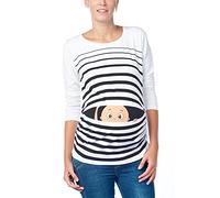 Vêtement de Maternité Humoristique T-Shirt Mignon à Motifs Cadeau pour Grossesse Femme Humour Tee Haut Vetement de Maternite à Manches Longues (Blanc, Medium)