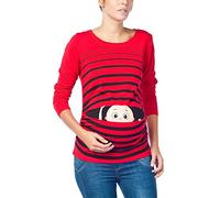 Vêtement de Maternité Humoristique T-Shirt Mignon à Motifs Cadeau pour Grossesse Femme Humour Tee Haut Vetement de Maternite à Manches Longues (Rouge, Large)