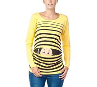 Vêtement de Maternité Humoristique T-Shirt Mignon à Motifs Cadeau pour Grossesse Femme Humour Tee Haut Vetement de Maternite à Manches Longues (Jaune, Large)