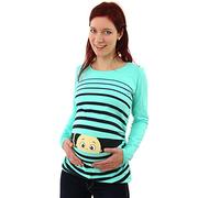 Vêtement de Maternité Humoristique T-Shirt Mignon à Motifs Cadeau pour Grossesse Femme Humour Tee Haut Vetement de Maternite à Manches Longues (Turquoise, X-Large)