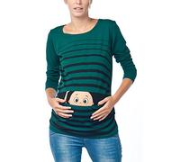 Vêtement de Maternité Humoristique T-Shirt Mignon à Motifs Cadeau pour Grossesse Femme Humour Tee Haut Vetement de Maternite à Manches Longues (Vert foncé, X-Large)