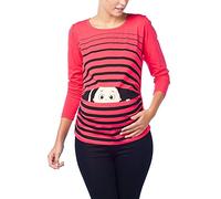 Vêtement de Maternité Humoristique T-Shirt Mignon à Motifs Cadeau pour Grossesse Femme Humour Tee Haut Vetement de Maternite à Manches Longues (Corail, X-Large)