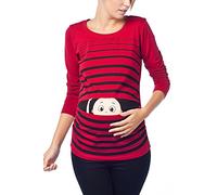 Vêtement de Maternité Humoristique T-Shirt Mignon à Motifs Cadeau pour Grossesse Femme Humour Tee Haut Vetement de Maternite à Manches Longues (Bordeaux, Medium)