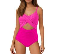 VêTement De Natation,Maillot De Bain Femme 1 PièCe,Maillots de Bain Femme, Maillot de Bain 1 pièce Taille Haute à découpes, Cache-cœur, noué dans Le Dos (XL)