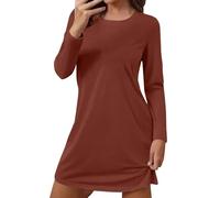 Vêtement de nuit à manches longues pour femme - Robe de nuit courte en coton - Élégante chemise de nuit - Vêtement de nuit doux et confortable - Robe de loisirs pour toutes les saisons, café, M