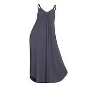 Vêtement de nuit en coton pour femme - Long pyjama sans manches - Col en V - Chemise de nuit douce et confortable - Avec bretelles spaghetti - Robe de maison - Vêtement de détente, gris, XL