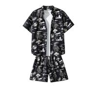 Vetement De Travail Homme, Ensemble Chemise Et Short à Fleurs DéContracté éLéGant Respirant Et Confortable Coupe Ample Boutonné sur Le Devant pour Les Vacances D'éTé en Couple sur Une îLe Tropicale