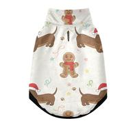Vêtement d'hiver pour chien, veste chaude coupe-vent pour chien avec ceinture de sécurité, fermeture éclair, combinaison à quatre pattes par temps froid, adorable teckel et pain d'épices motif de Noël