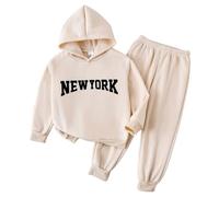 Vetement Enfant Fille Sweat à Capuche pour Filles Haut Ample Printemps/Automne avec imprimé Lettre Vêtements d'extérieur Tendance pour Jeunes Filles Vêtements Enfants (Beige, 4 Years)