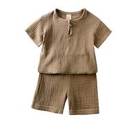 vetement enfant garcon ete 1-7 ans sport tee shirts à manches courtes shorts et bermudas garçon sportwear ensembles enfant fille 2 pieces pyjama enfant garcon casual unie tenue (Brown, 4-5 ans)