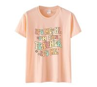 Vetement Femme Chic C'est Moi Salut Je suis Le Professeur t-Shirt drôle Professeur Chemises Femmes décontracté à Manches Courtes t-Shirts drôle Lettre Graphique Hauts(Beige,M)