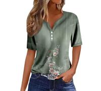 Vetement Femme Ete Chic Coupe Boheme Col V Boutonné Shirt Basique Tee Classique Casual Imprimé Floraux avec des Leggings Vetement Blouse Tee Shirt Femme Grande Taille